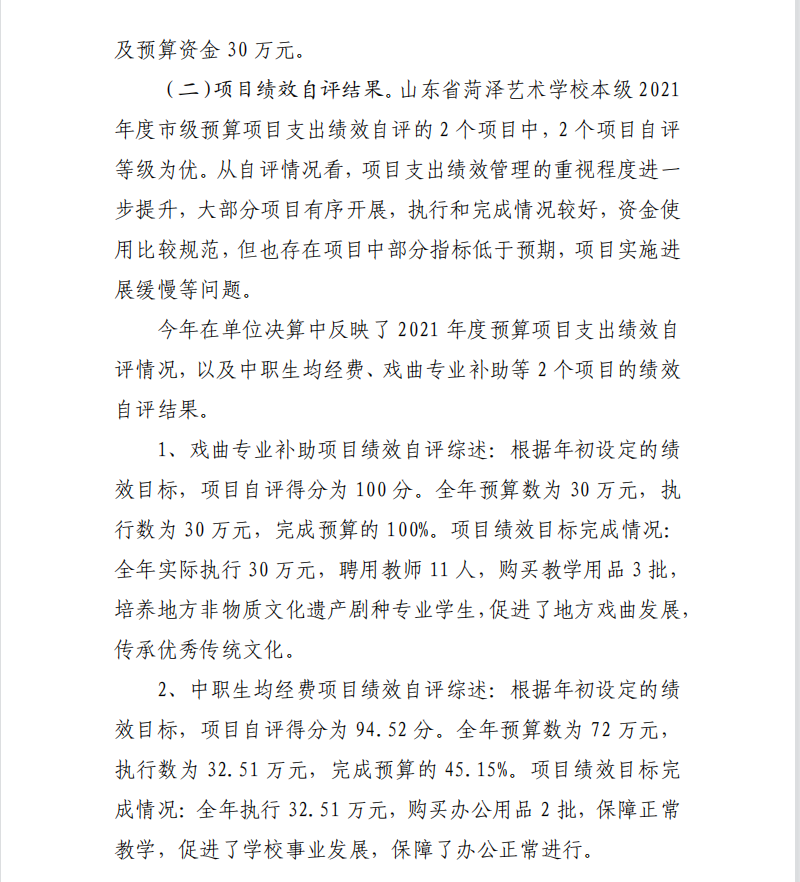 2021年度山东省菏泽艺术学校本级决算
