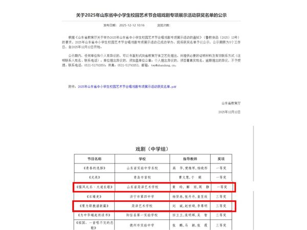 双奖加身! 我校闪耀山东省校园艺术节,实现历史性突破!